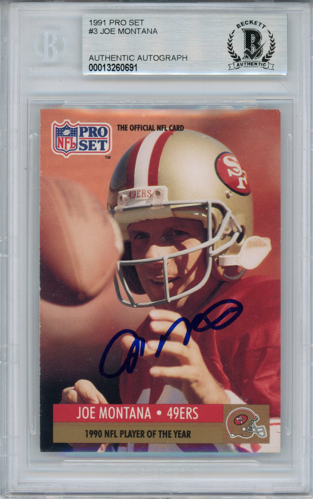 Joe Montana Autographed/Signed 1991 Pro Set #3 Trading Card BAS Slab