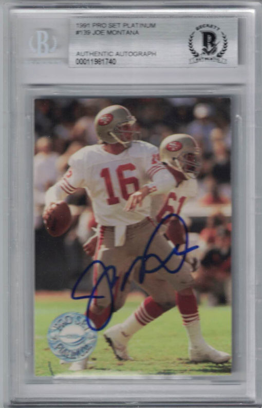 Joe Montana Signed San Francisco 49ers 1991 Pro Set Platinum Card BAS 26555