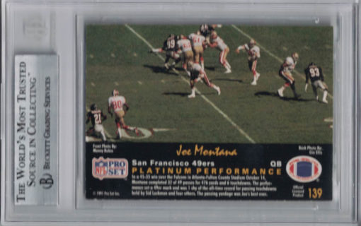 Joe Montana Signed San Francisco 49ers 1991 Pro Set Platinum Card BAS 26555