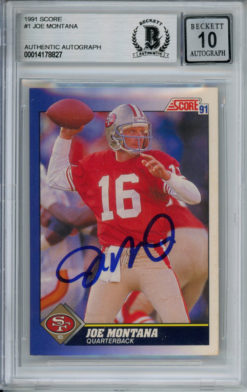 Joe Montana Autographed 1991 Score #1 Trading Card Beckett 10 Slab