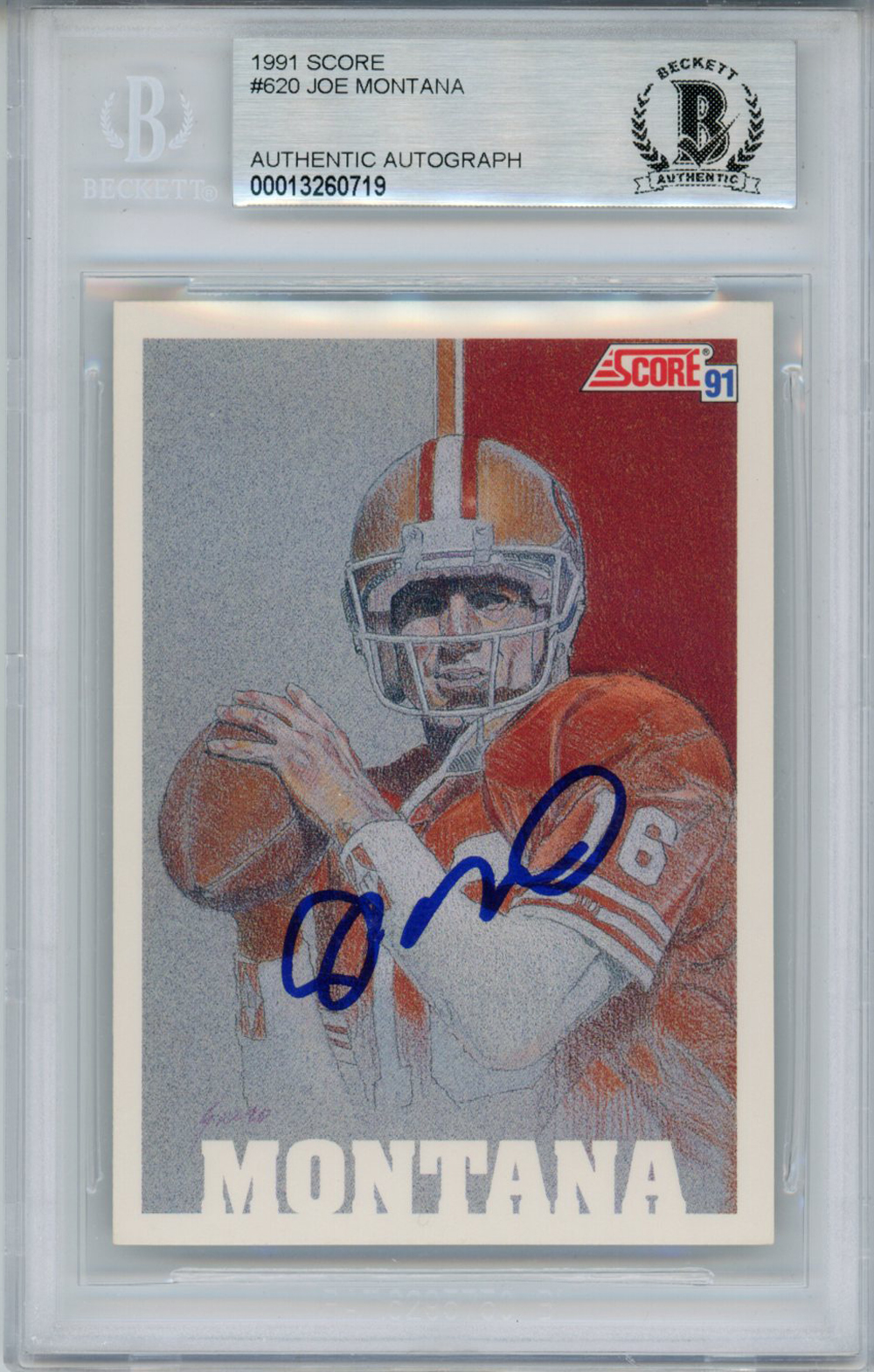 Joe Montana Autographed Signed 1991 Score 620 Trading Card BAS Slab 