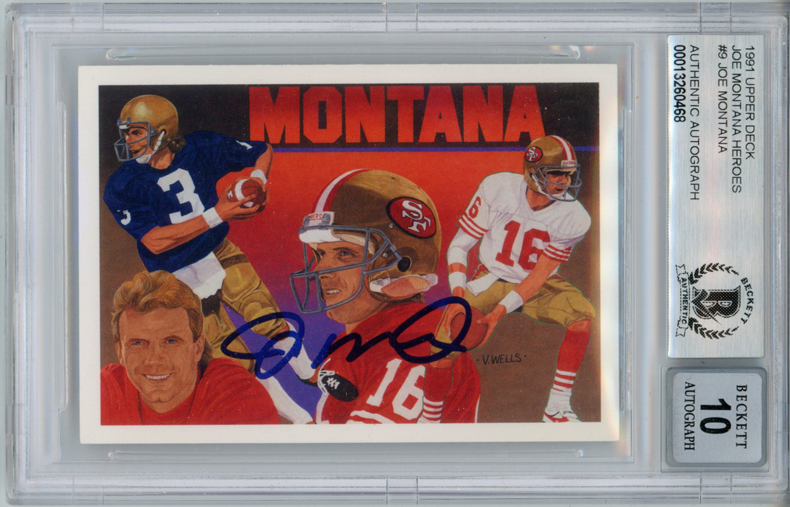 Joe Montana Autographed 1991 Upper Deck #9 Trading Card BAS 10 Slab