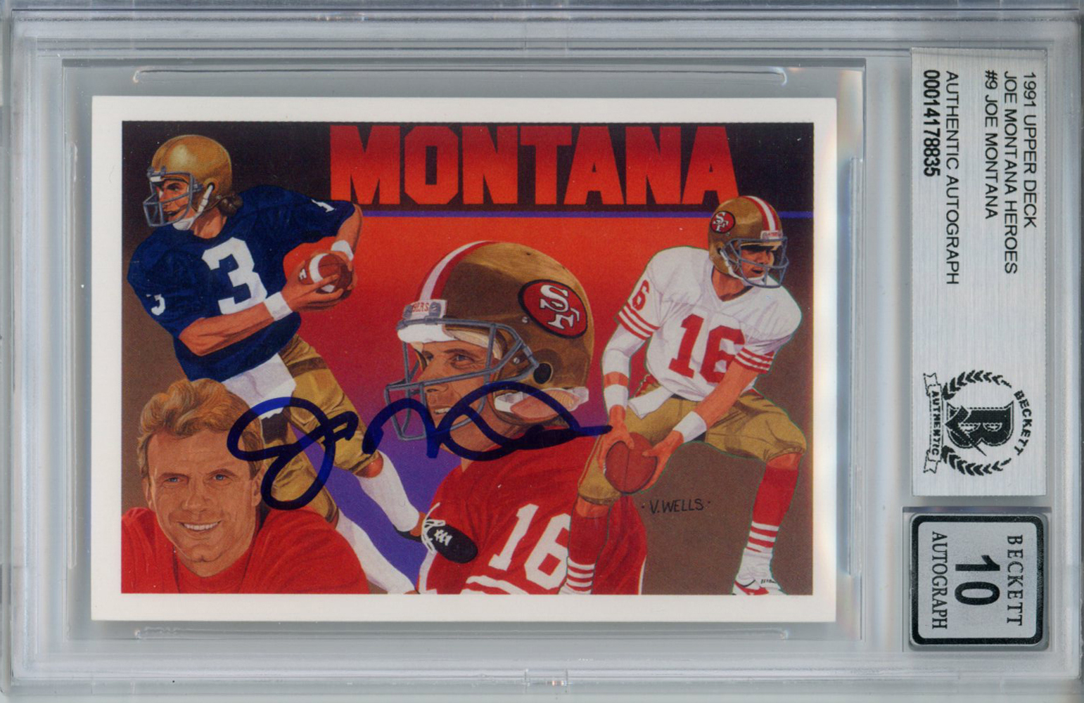 Joe Montana Signed 1991 Upper Deck Heroes 9/9 Trading Card BAS 10 Slab