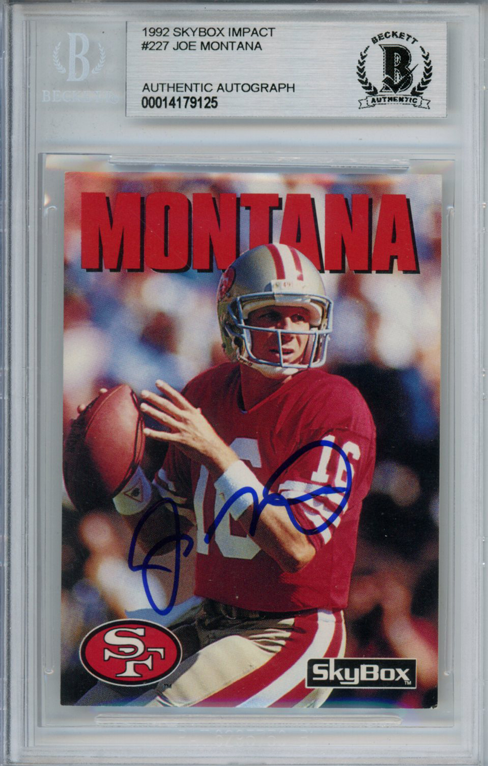 Joe Montana Autographed 1992 Skybox #227 Trading Card Beckett Slab