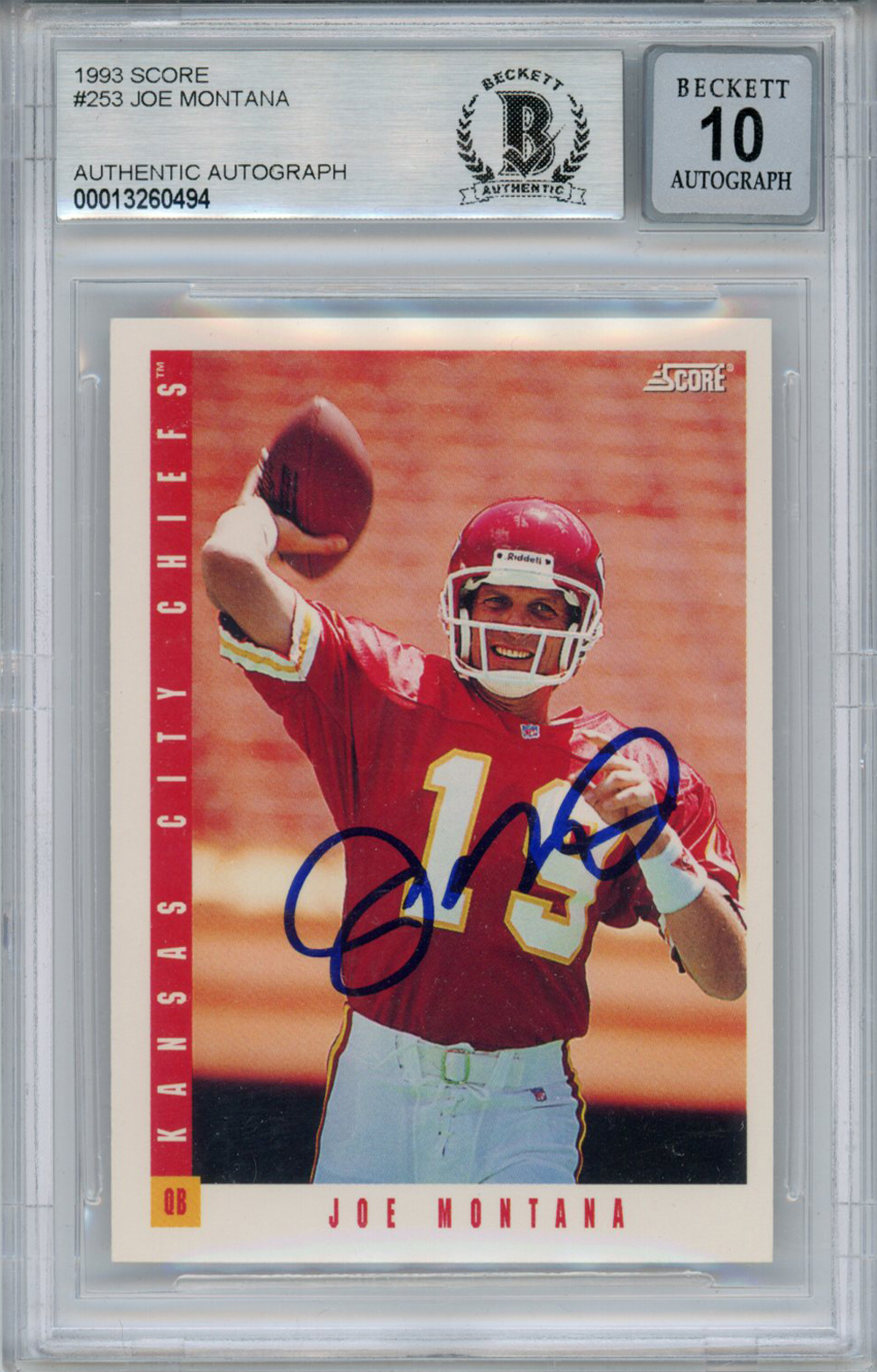 Joe Montana Autographed 1993 Score 253 Trading Card BAS 10 Slab 