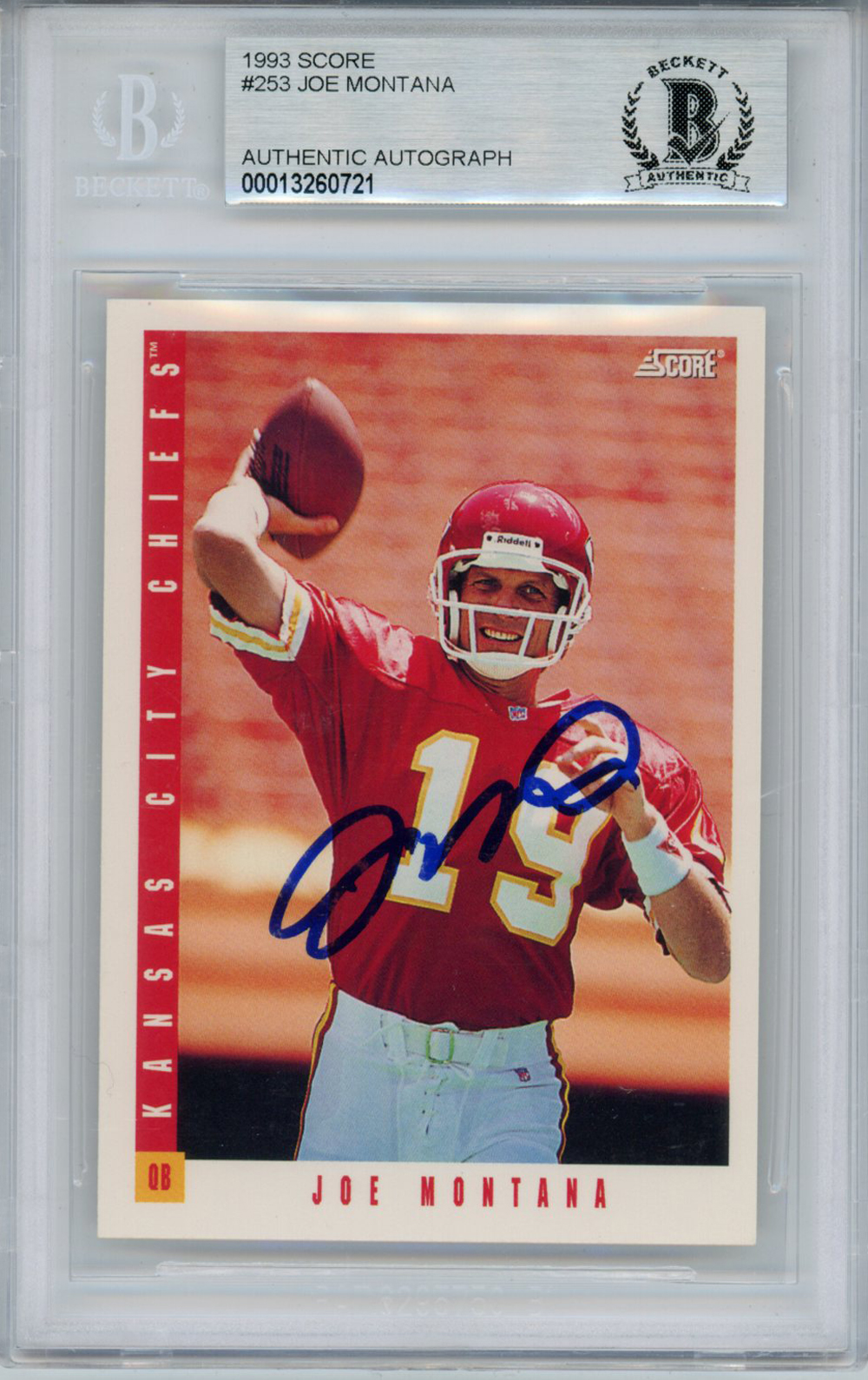 Joe Montana Autographed/Signed 1993 Score #253 Trading Card BAS Slab –  Denver Autographs