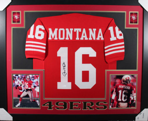 Joe Montana Autographed San Francisco 49ers Framed Red XL Jersey JSA 10829