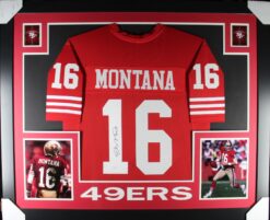 Joe Montana Autographed/Signed Pro Style Red XL Framed Jersey Beckett 51231