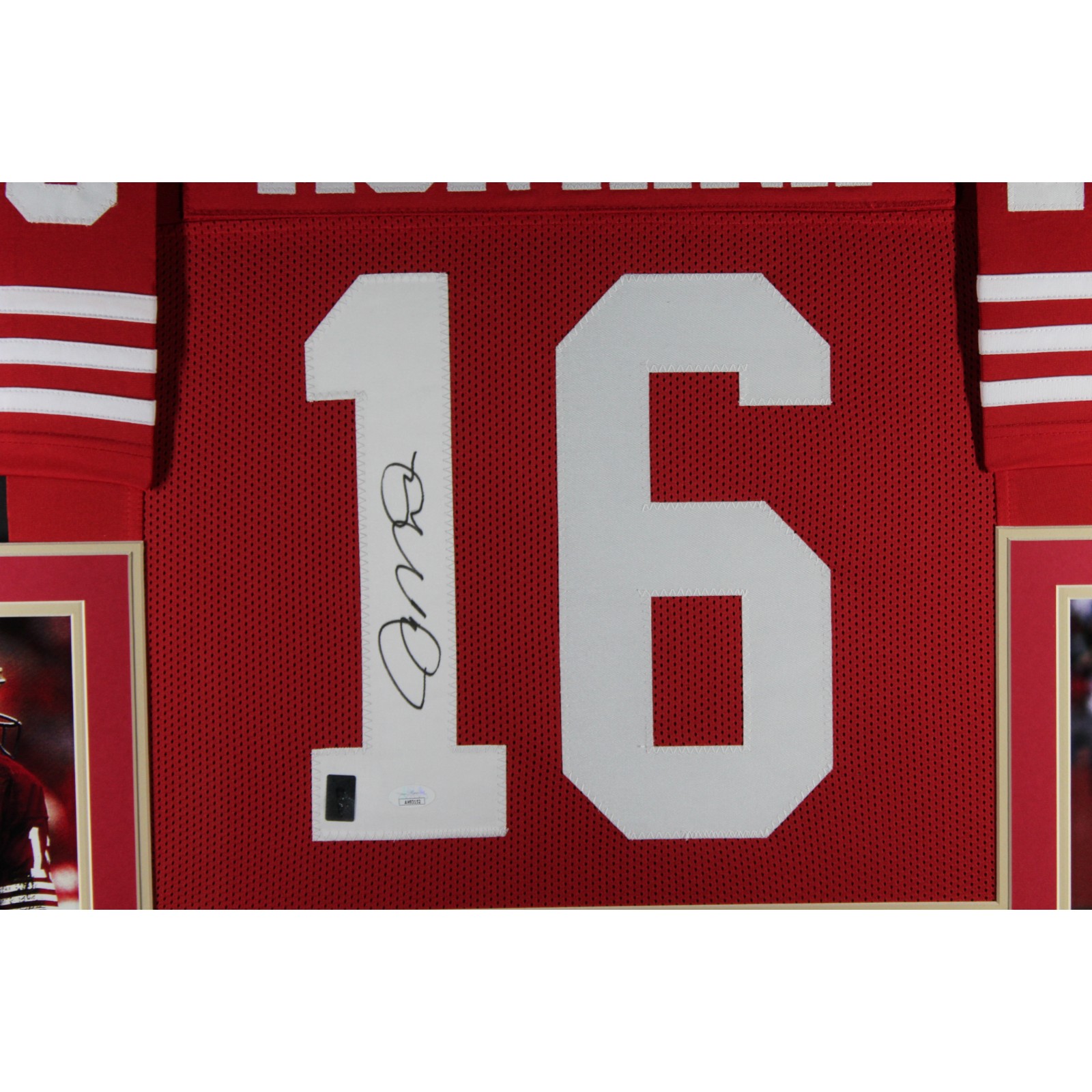 Joe Montana Autographed Pro Style Red XL Framed Jersey 35x43 JSA 51231 2 Joe Montana Autographed Pro Style Red XL Framed Jersey 35x43 JSA 51231