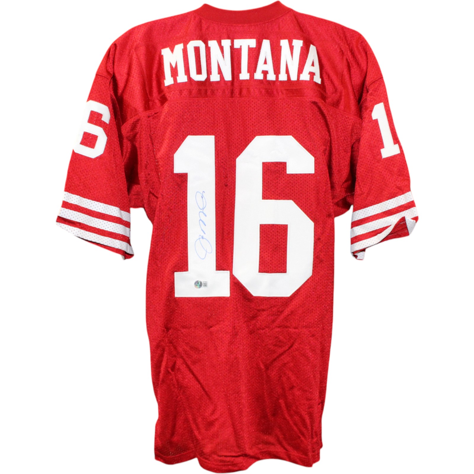 Joe Montana Autographed/Signed Pro Style Red sz XL Jersey Beckett 51562