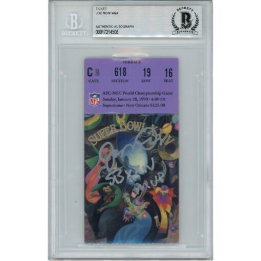 Joe Montana Autographed/Signed SB XXIV SB MVP Insc Ticket Stub Beckett 45956