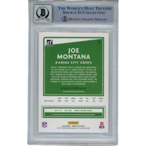 Joe Montana Autographed 2020 Donruss 9 10 Grade Trading Card Beckett 47089