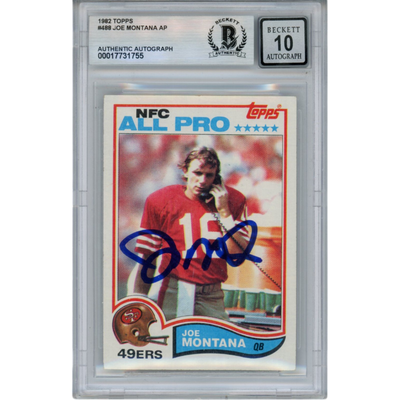 Joe Montana Autographed/Signed 1982 Topps #488 Slab Trading Card Beckett 49892