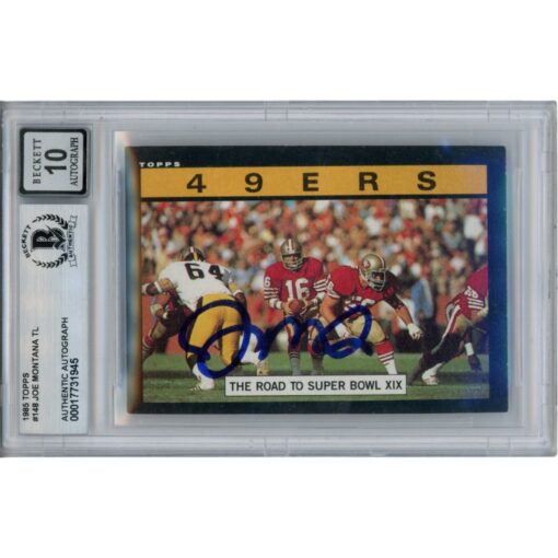 Joe Montana Autographed/Signed 1985 Topps #148 Slab Trading Card Beckett 49895