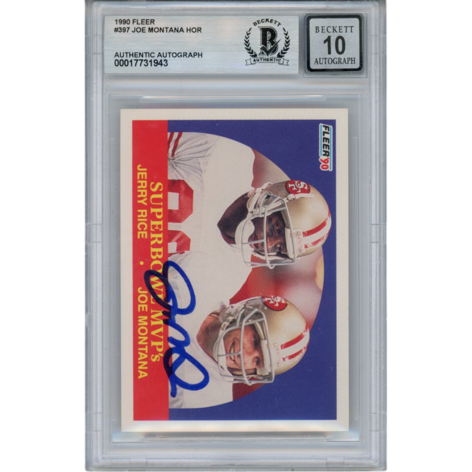 Joe Montana Autographed/Signed 1990 Fleer #397 Slab Trading Card Beckett 49917