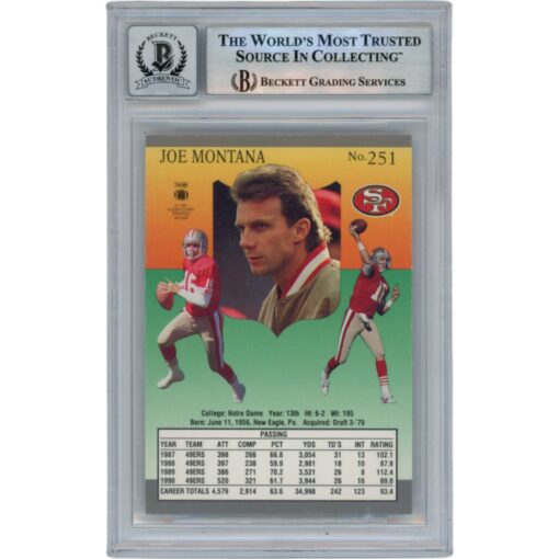Joe Montana Autographed 1991 Fleer Ultra #251 Slab Trading Card Beckett 49905