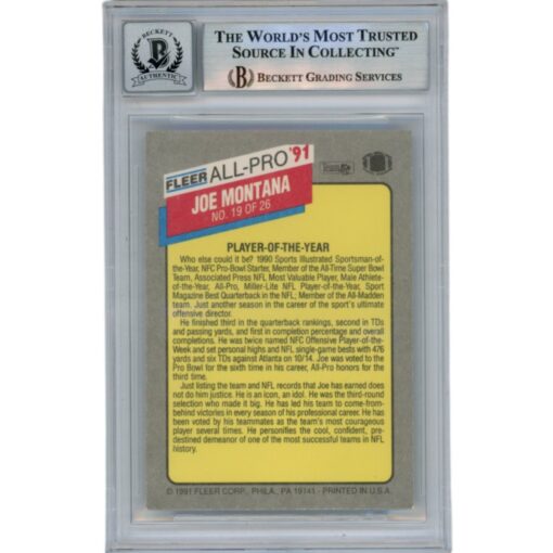 Joe Montana Autographed 1991 Fleer All-Pro #19 Slab Trading Card Beckett 49932