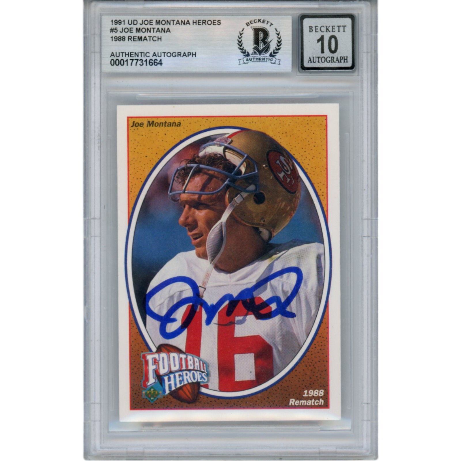 Joe Montana Autographed/Signed 91 Upper Deck #5 Slab Trading Card Beckett 49938