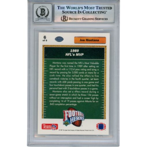 Joe Montana Autographed/Signed 91 Upper Deck #6 Slab Trading Card Beckett 49941