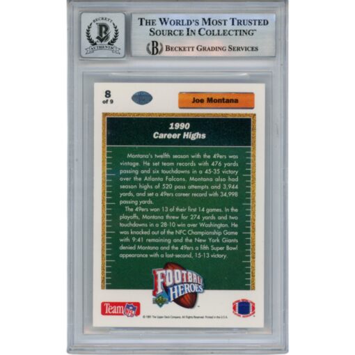 Joe Montana Autographed/Signed 91 Upper Deck #8 Slab Trading Card Beckett 49942