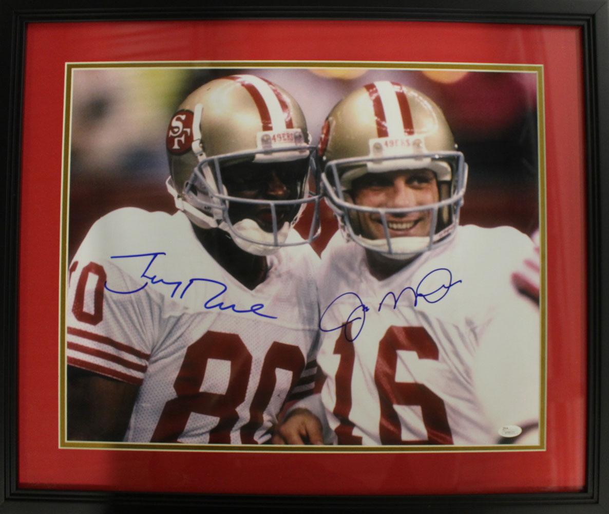 Joe Montana & Jerry Rice Signed San Francisco 49ers Framed 16x20 Photo JSA 26855