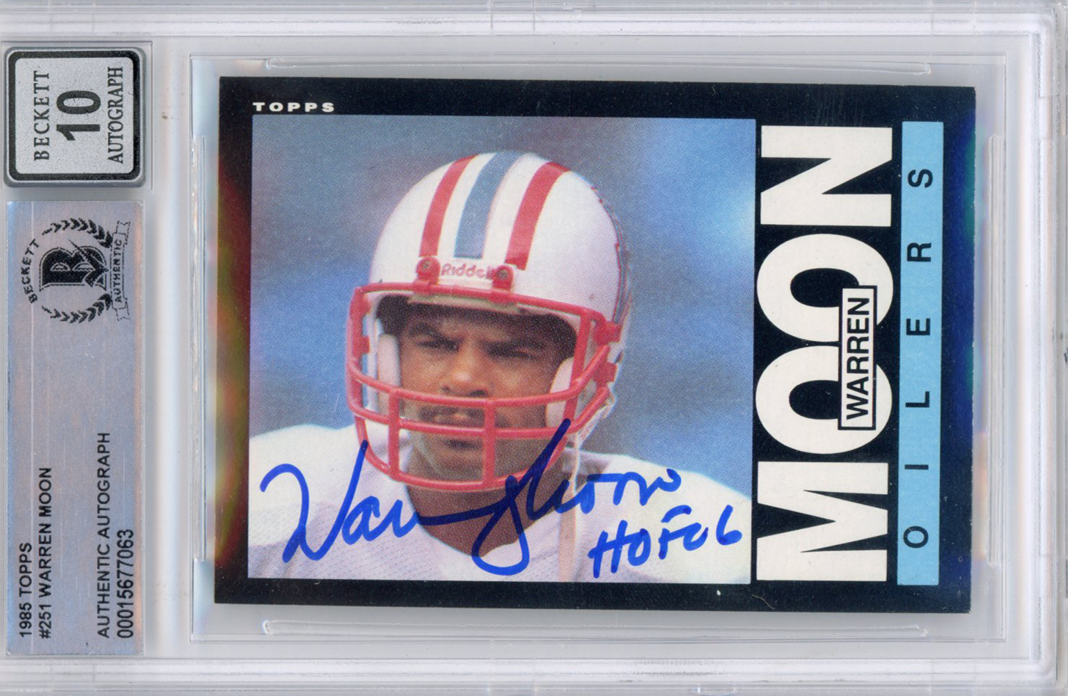 Warren Moon Autographed 1985 Topps #251 (Grade 10) Slabbed BAS