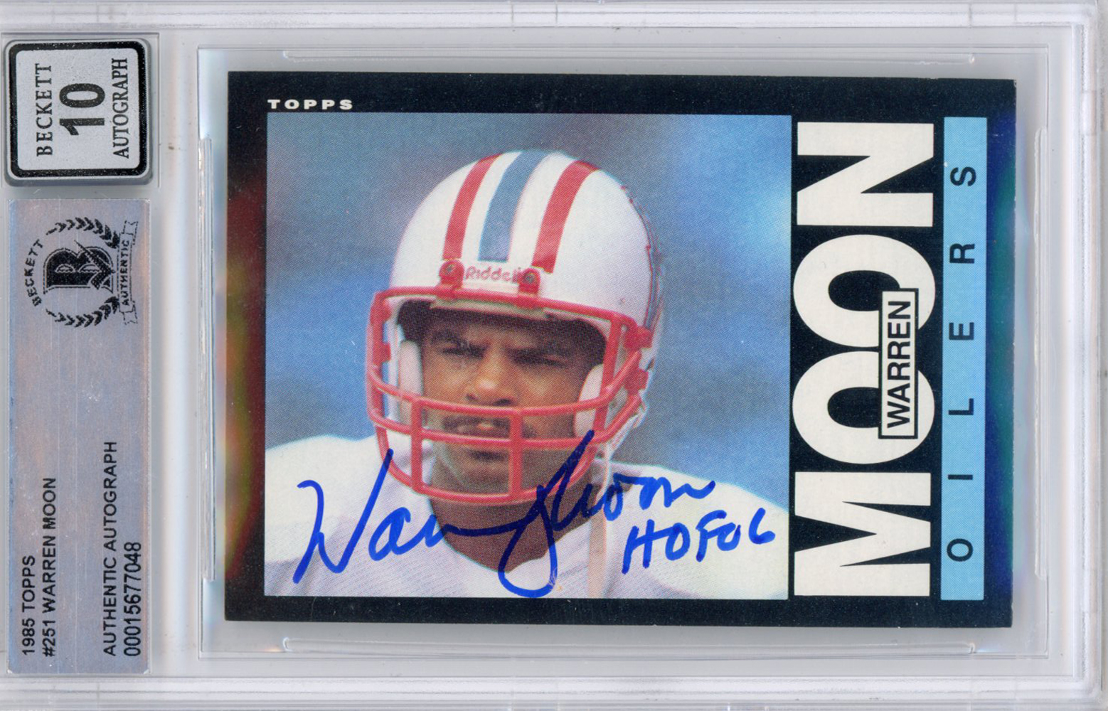 Warren Moon Autographed 1985 Topps #251 (Grade 10) Slabbed BAS