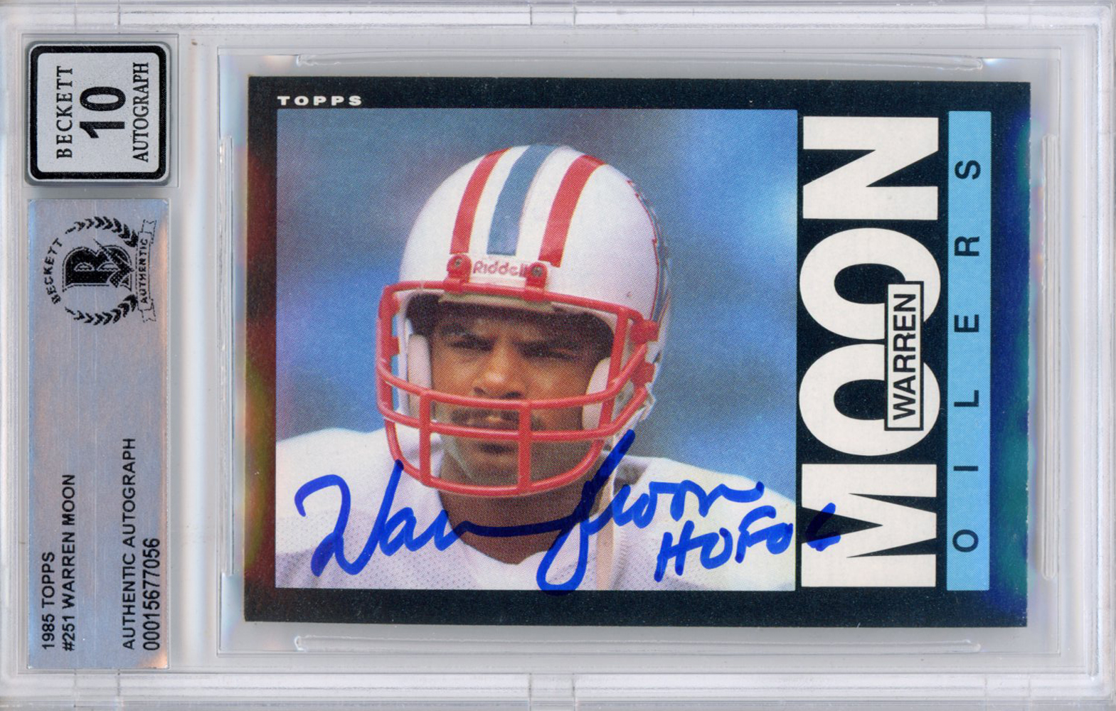 Warren Moon Autographed 1985 Topps #251 (Grade 10) Slabbed BAS