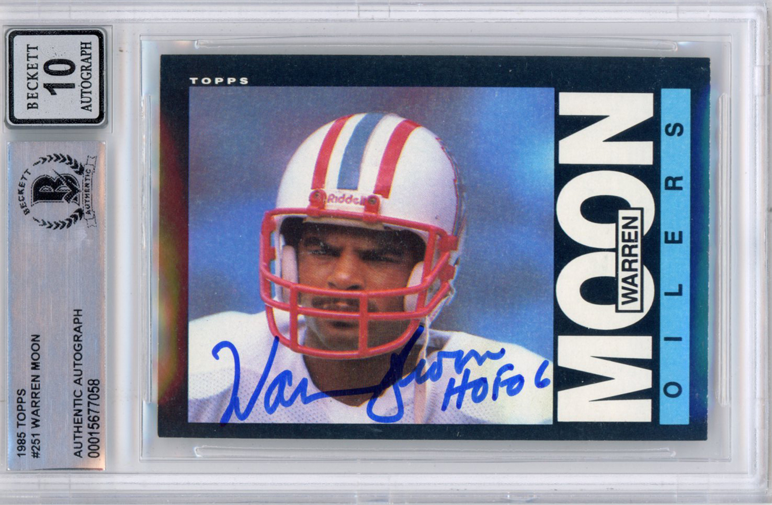 Warren Moon Autographed 1985 Topps #251 (Grade 10) Slabbed BAS