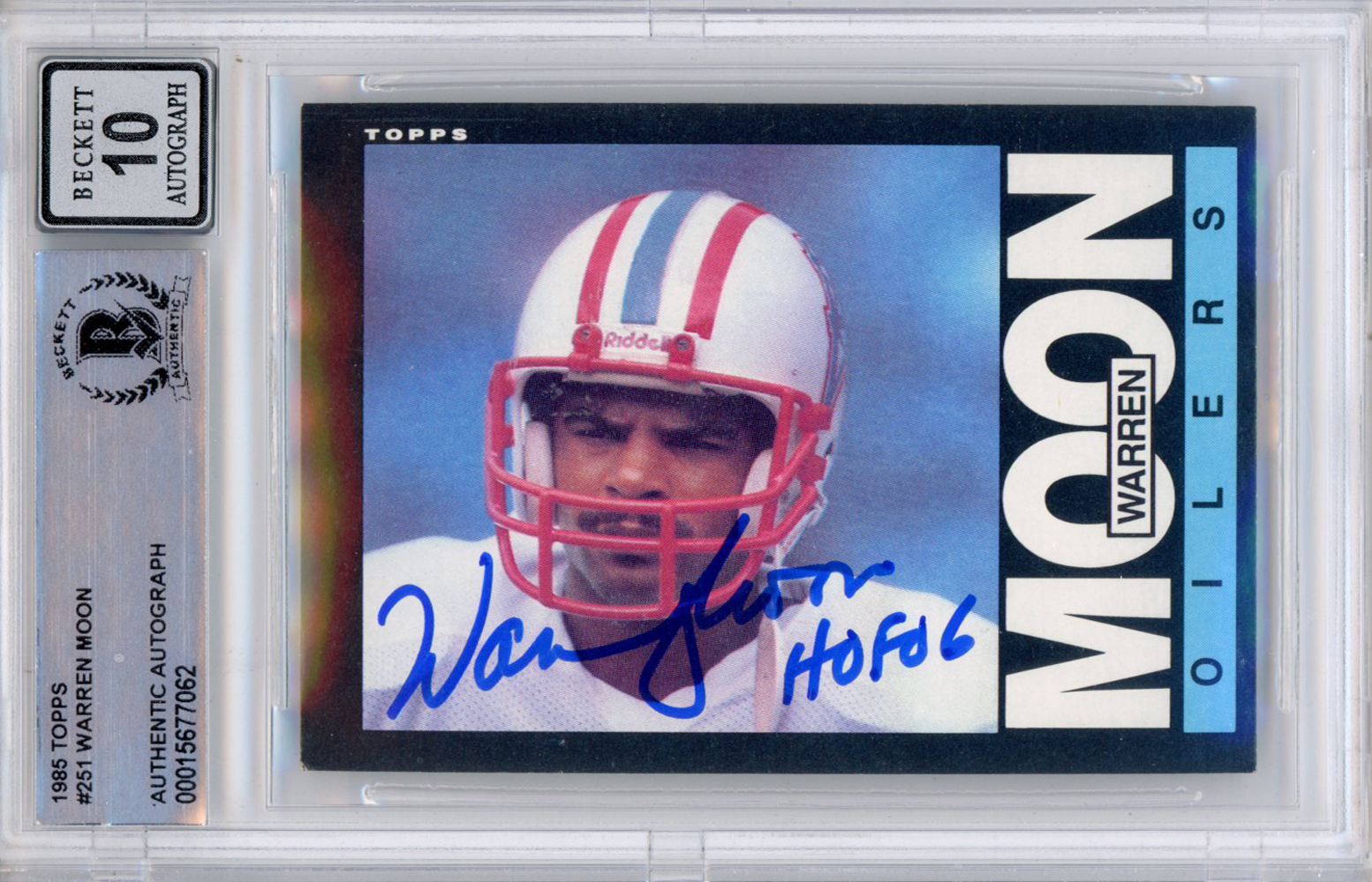 Warren Moon Autographed 1985 Topps #251 (Grade 10) Slabbed BAS