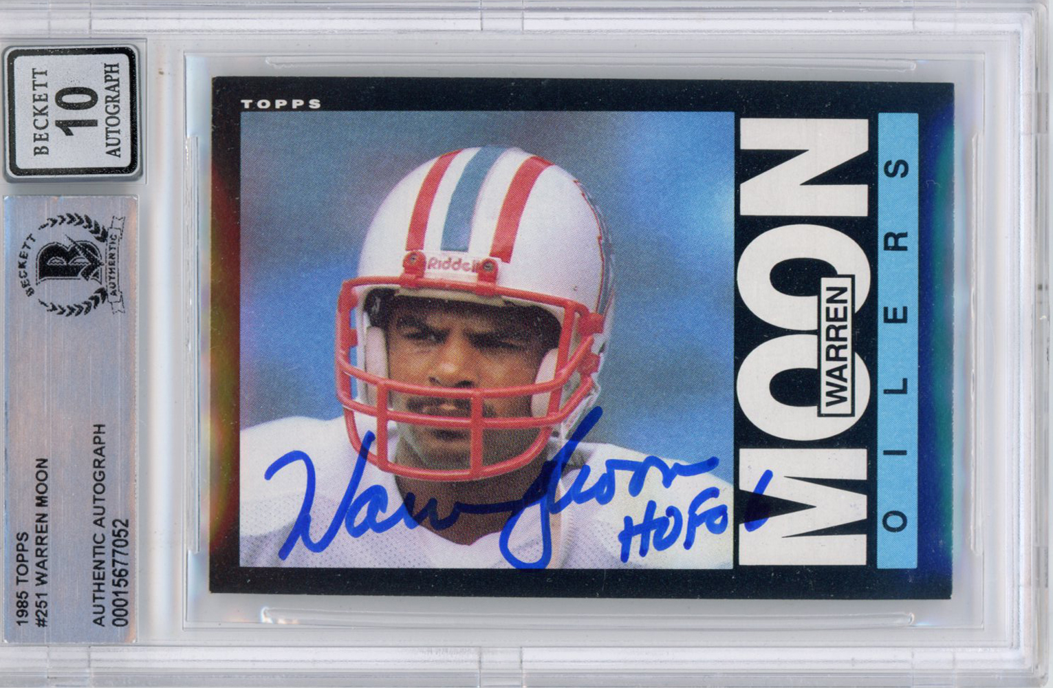 Warren Moon Autographed 1985 Topps #251 (Grade 10) Slabbed BAS