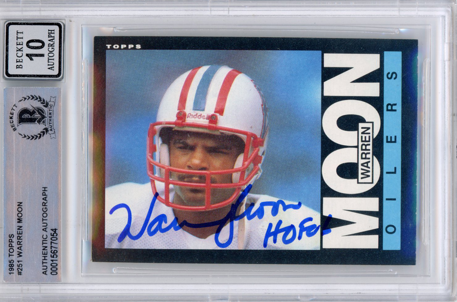 Warren Moon Autographed 1985 Topps #251 (Grade 10) Slabbed BAS