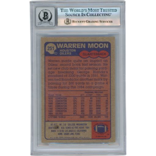 Warren Moon Autographed 1985 Topps #251 HOF Slabbed Trading Card Beckett 50624