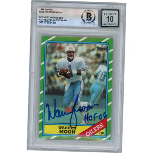 Warren Moon Autographd 1986 Topps #350 HOF Slabbed Trading Card Beckett 50643