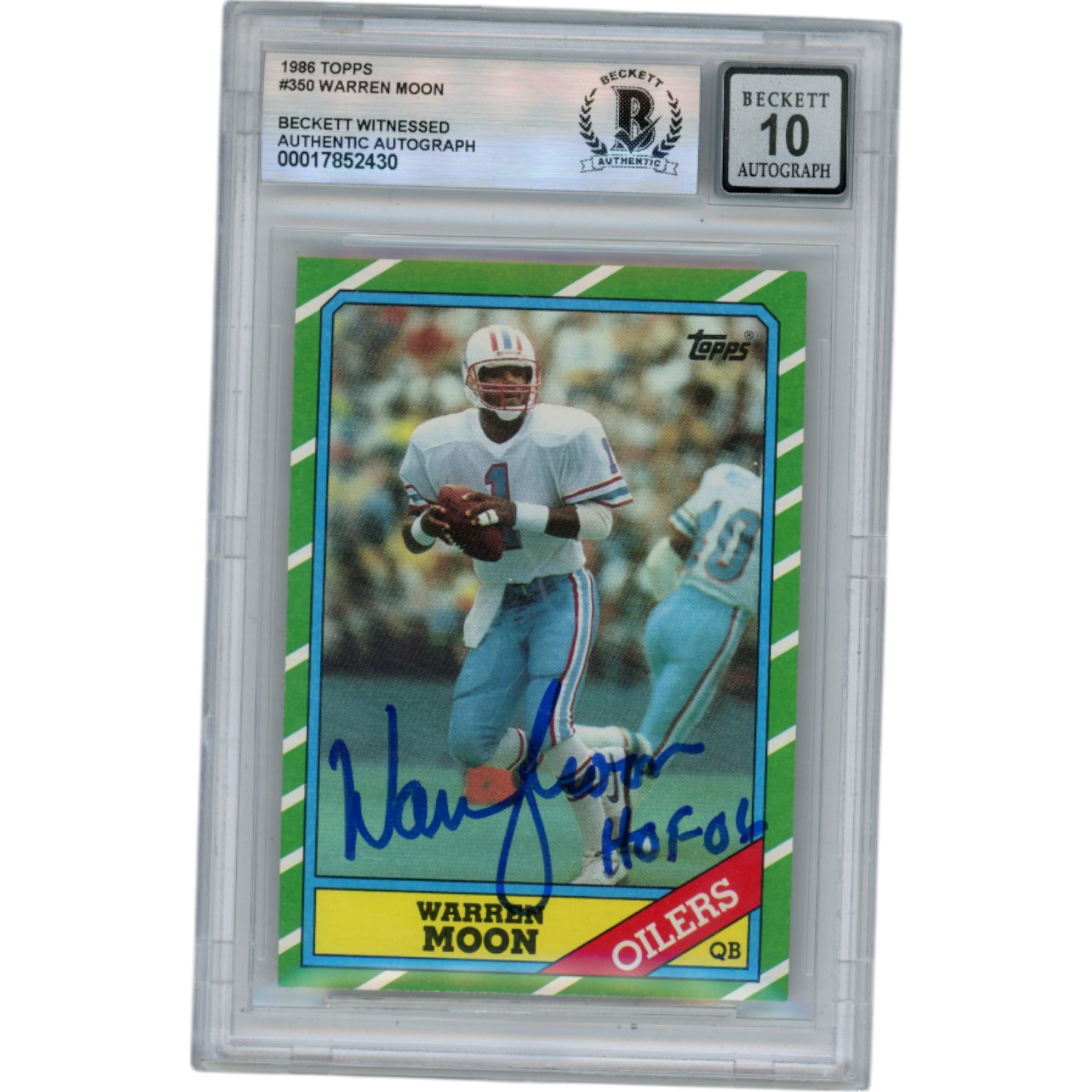 Warren Moon Autographd 1986 Topps #350 HOF Slabbed Trading Card Beckett 50643