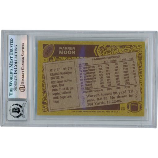 Warren Moon Autographd 1986 Topps #350 HOF Slabbed Trading Card Beckett 50643