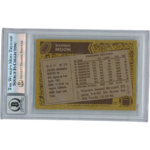 Warren Moon Autographd 1986 Topps #350 HOF Slabbed Trading Card Beckett 50647