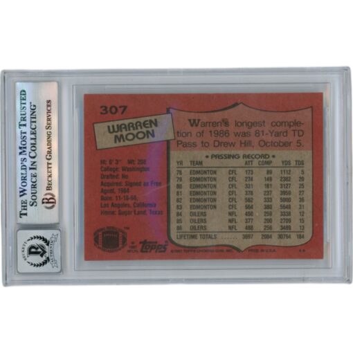 Warren Moon Autographed 1987 Topps #307 HOF Slabbed Trading Card Beckett 50658