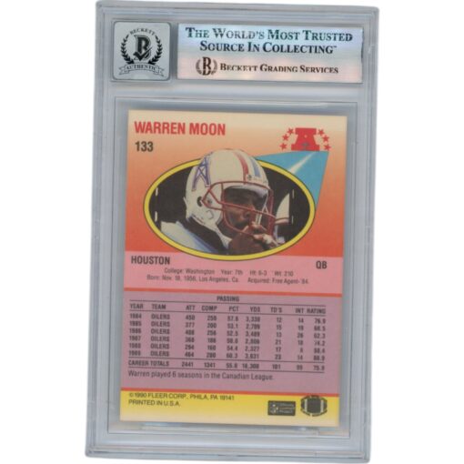 Warren Moon Autographed 1990 Fleer #133 HOF Slabbed Trading Card Beckett 50637