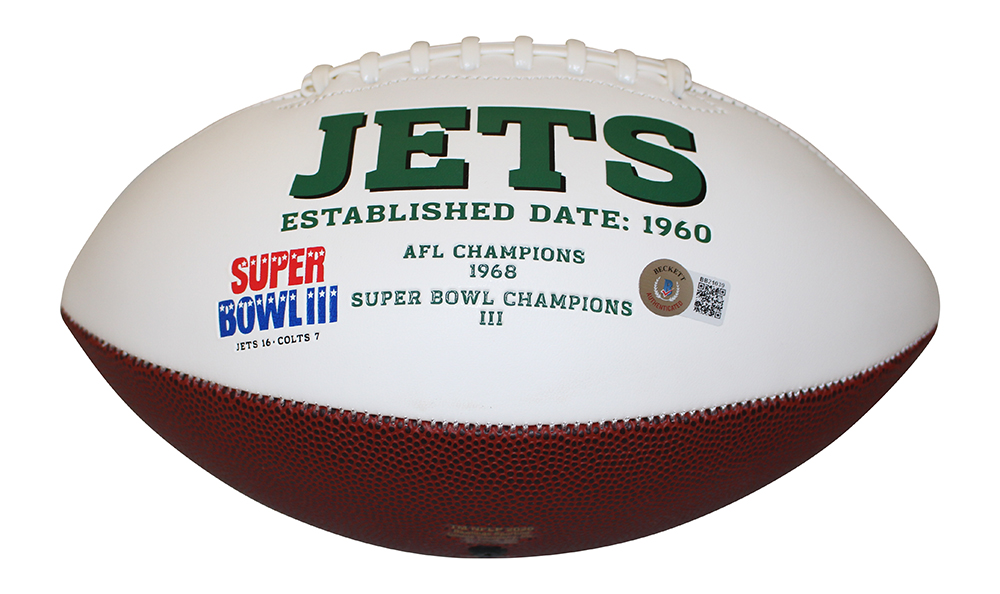 Elijah Moore Autographed New York Jets White Logo Football Beckett