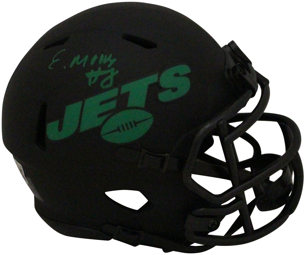 Elijah Moore Autographed New York Jets Eclipse Mini Helmet Beckett BAS