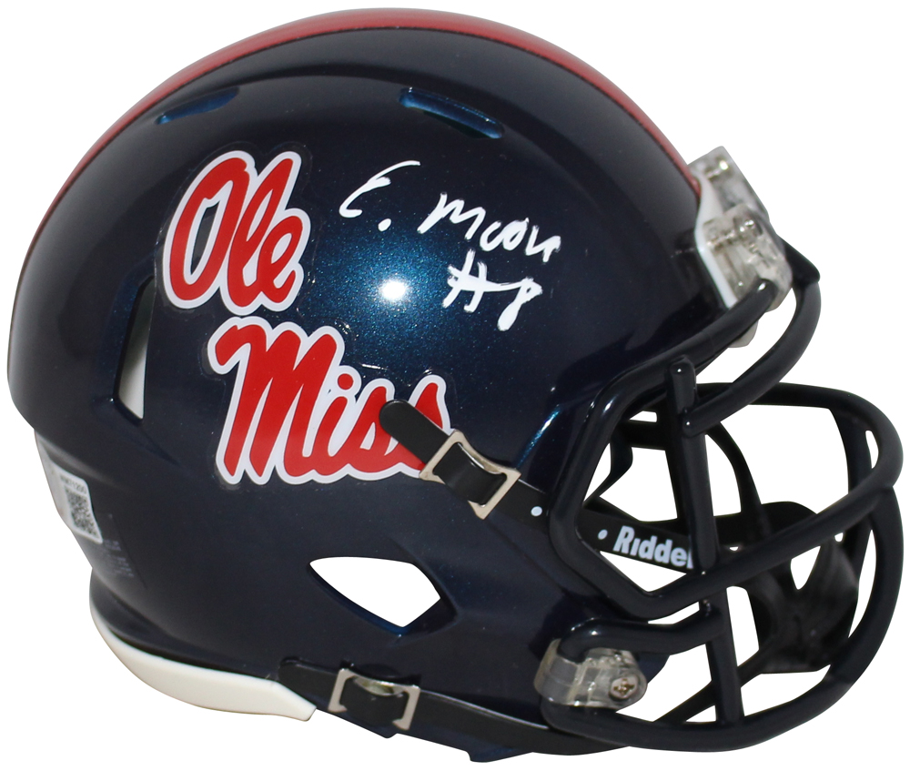 Elijah Moore Autographed/Signed Ole Miss Speed Mini Helmet Beckett BAS