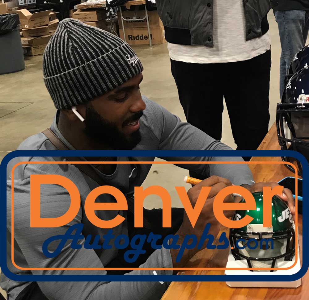 Elijah Moore Autographed New York Jets Speed Mini Helmet Beckett BAS