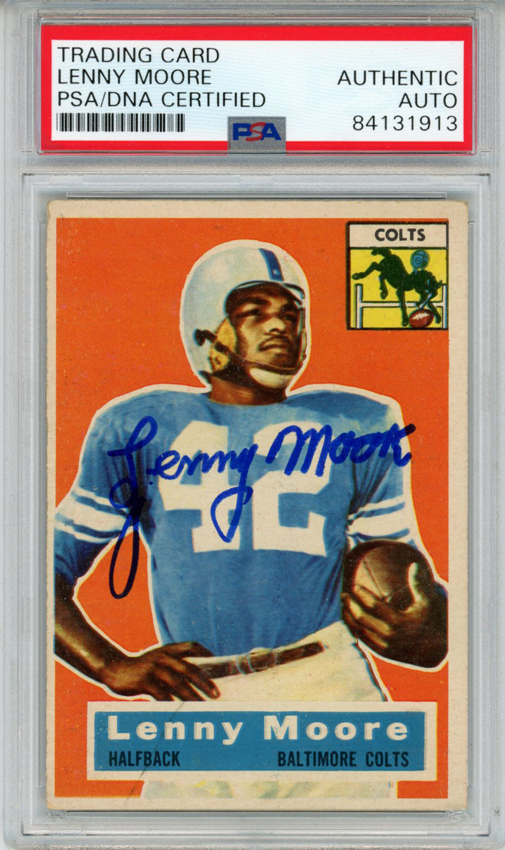 Lenny Moore Autographed 1956 Topps #60 Trading Card PSA Slab