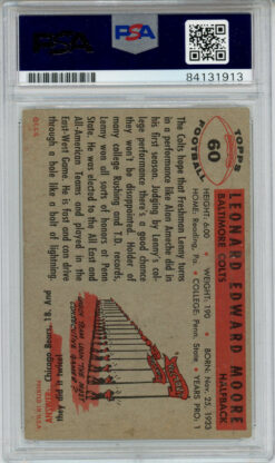 Lenny Moore Autographed 1956 Topps #60 Trading Card PSA Slab