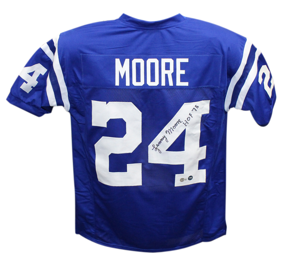 Lenny Moore Autographed/Signed Pro Style Blue HOF Jersey Beckett