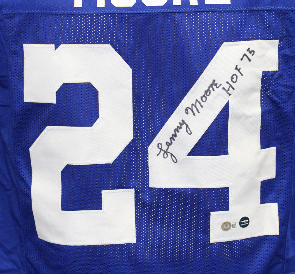 Lenny Moore Autographed/Signed Pro Style Blue HOF Jersey Beckett