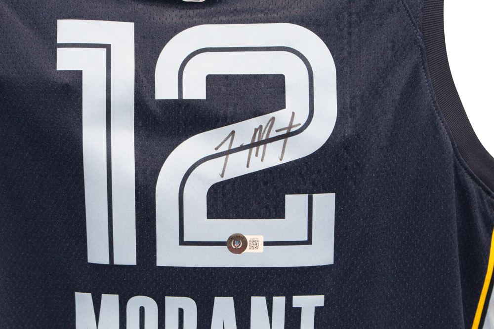 Ja Morant Autographed Memphis Grizzlies Navy Blue Jersey Nike Beckett
