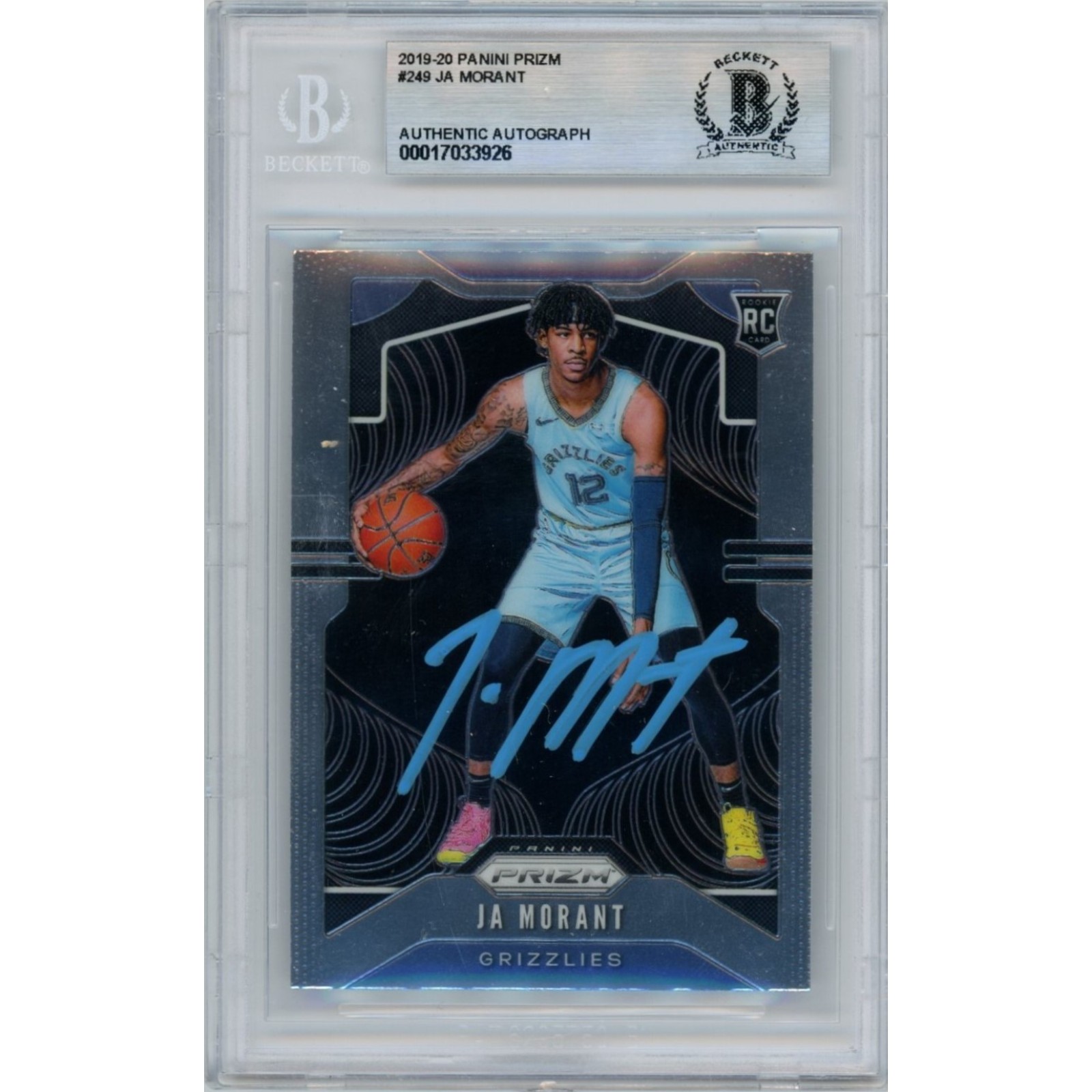 Ja Morant Autographed/Signed 2019 Prizm #249 Card Beckett 46446