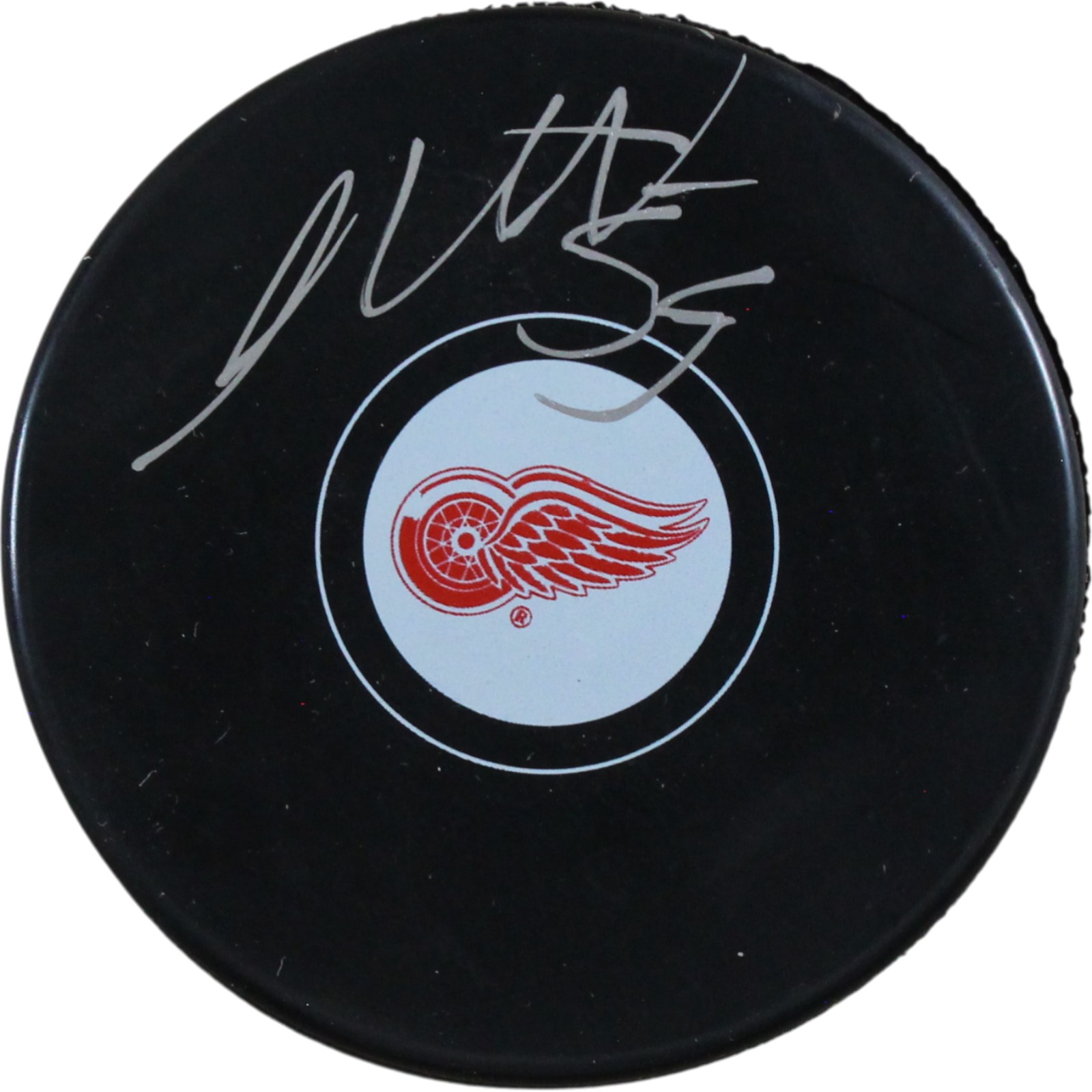 Moritz Seider Autographed/Signed Detroit Red Wings Logo Puck Fanatics 53841